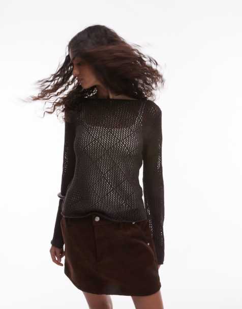 Mango crochet sweater in chocolate - view 1