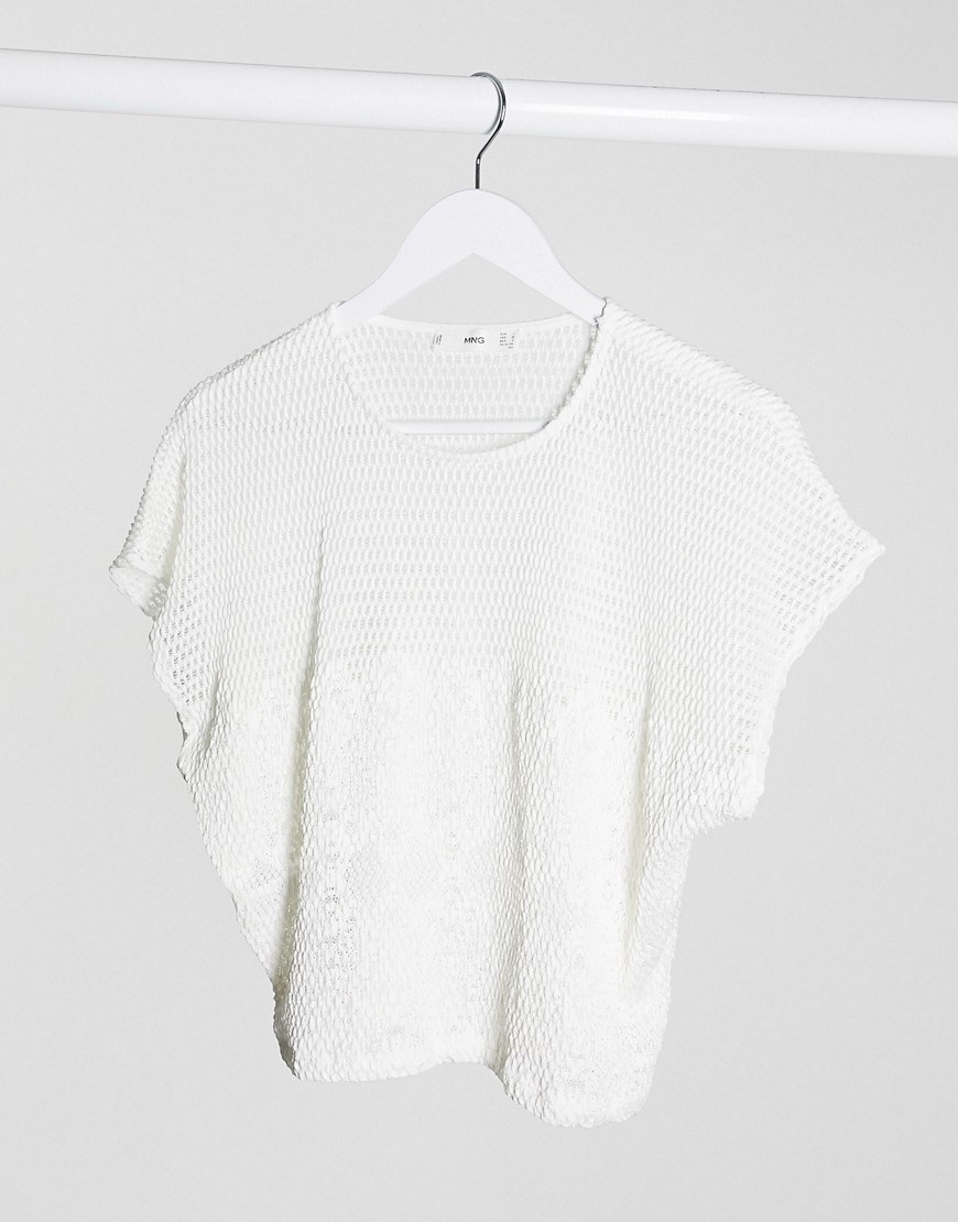 Mango crochet t-shirt in ecru-White
