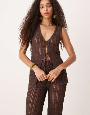 Mango Crochet Tie Front Sleeveless Top