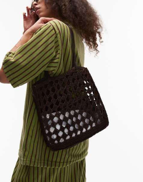 Mango crochet tote bag in chocolate brown - view 1