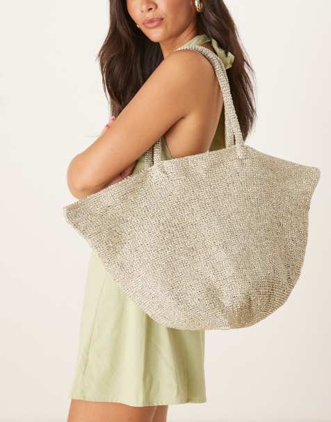 Mango crochet tote bag with metalic finish in silver - view 1