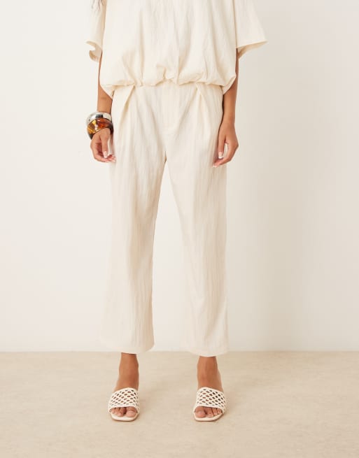 Mango crop elastic waistband trouser co-ord in light yellow, 5 of 5