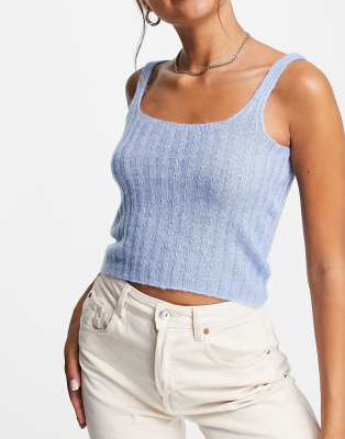 Mango - Crop top en maille - Bleu