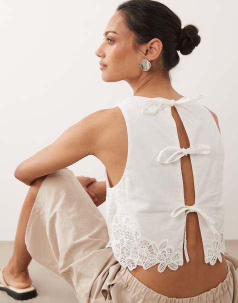 Mango - Crop top senza maniche bianco con finiture ricamate - view 1