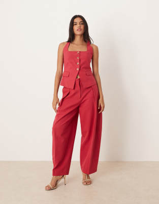 Mango Cropped Barrel Leg Pants In Red