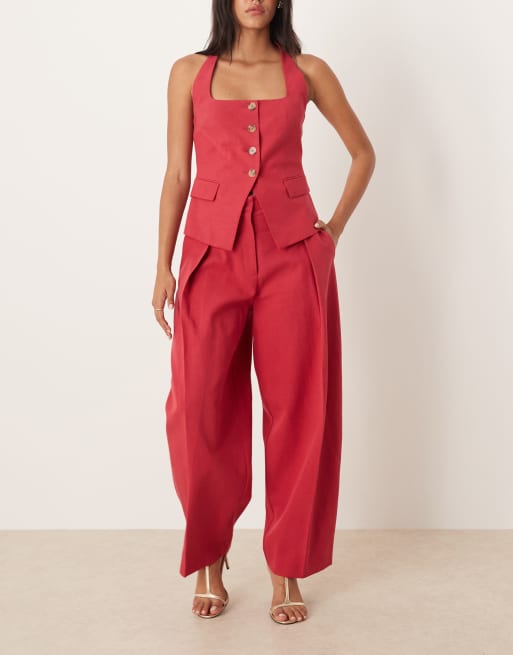 Mango cropped barrel leg pants in red - part of a set