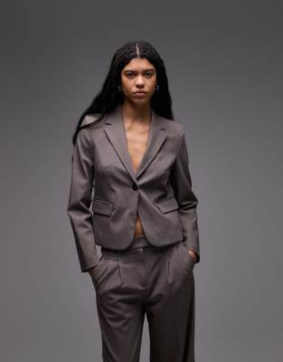 Mango Mango cropped blazer co-ord in brown