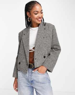 Mango cropped blazer in grey