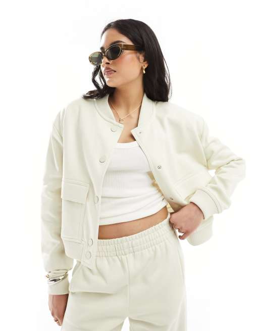 Mango - Cropped bomberjack in gebroken wit, deel van co-ord set