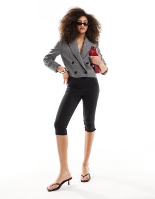 Mango Mango cropped double breasted blazer in grey