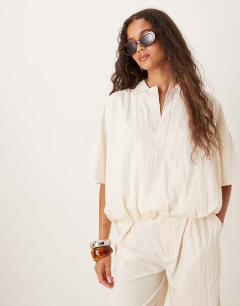 Mango cropped elastic waist top in light yellow - part of a set - view 1