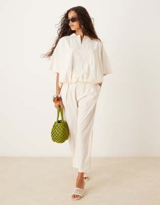 Mango Cropped Elasticated Waist Top Co-ord 37 In Neutral