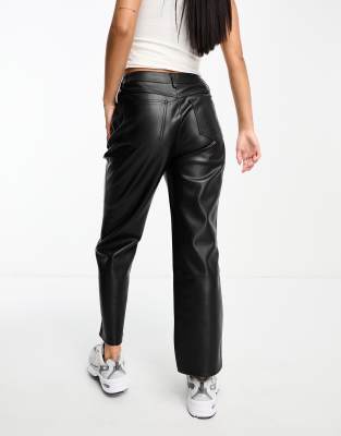 Mango straight leg faux leather pants in black