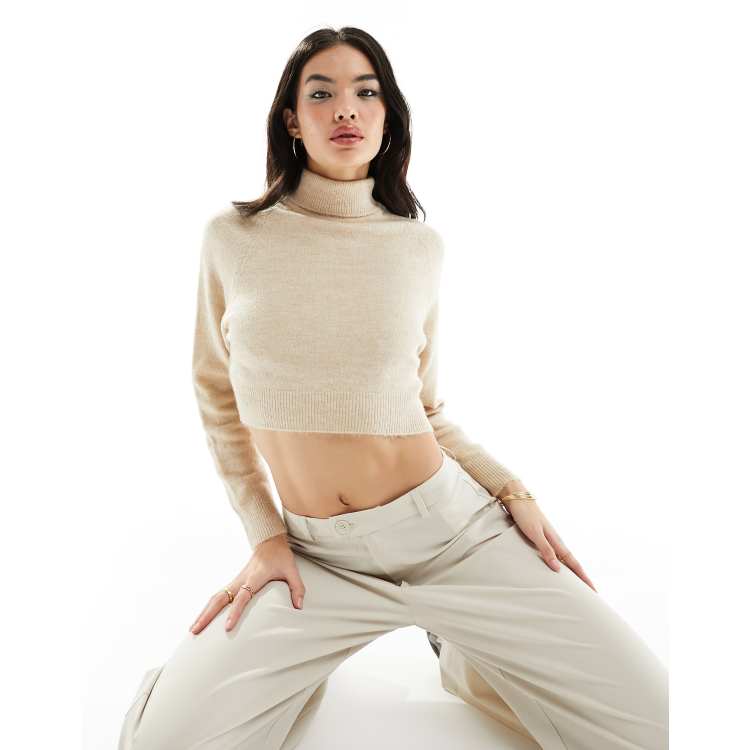 Mango cropped high neck jumper in oatmeal ASOS