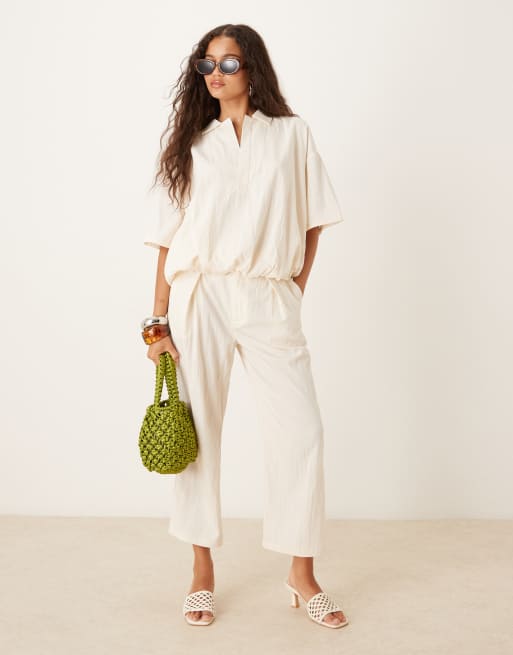 Mango – Cropped-Hose in Hellgelb mit elastischem Bund, Kombiteil 37
