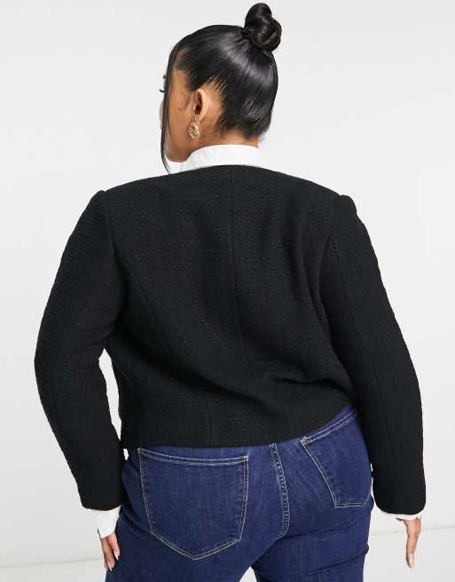 Mango - Cropped jack met knoopjes in zwart, 2 van 4