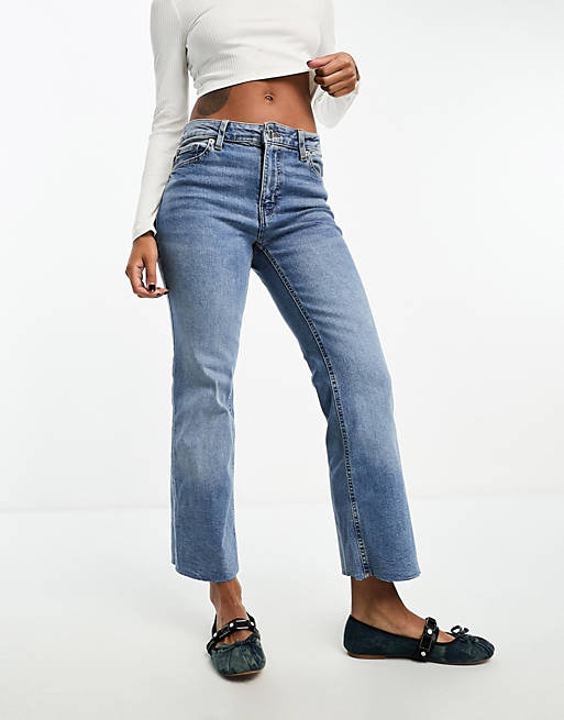 Mango cropped kick flare jeans in light blue | ASOS