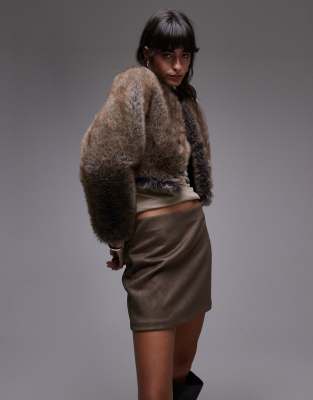 Mango cropped mixed faux fur jacket in brown