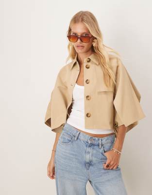 Mango Cropped Oversized Jacket In Neutral