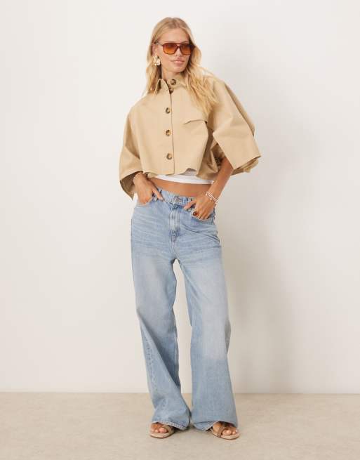 Mango cropped oversized jacket in cream