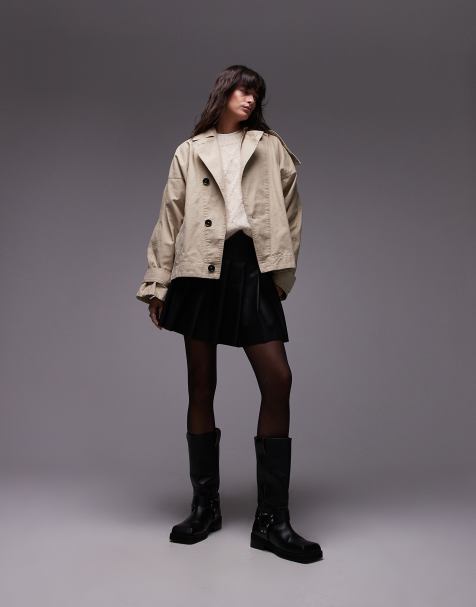 Mango cropped oversized trench coat in beige - view 1