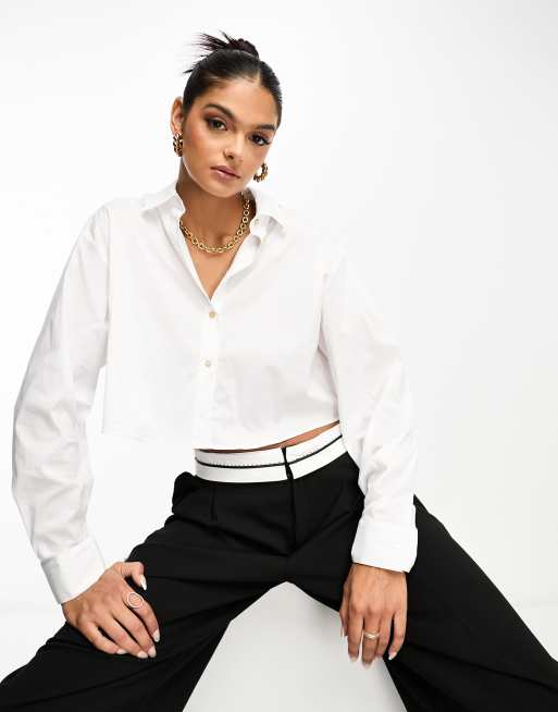 Mango cropped shirt in white | ASOS