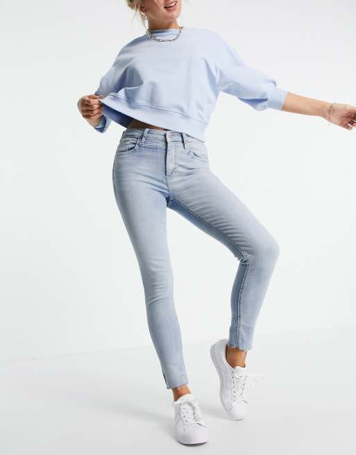 Mango - Cropped skinny-jeans i lyseblå