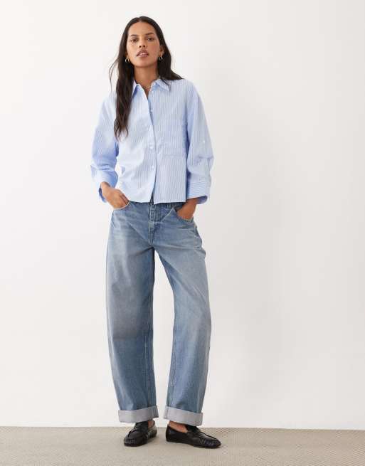 Mango cropped skjorte med blå stribemønster, 2 af 4