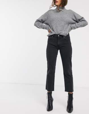 black straight leg cropped jeans