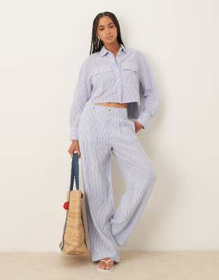 Mango Cropped Striped Linen Mix Shirt