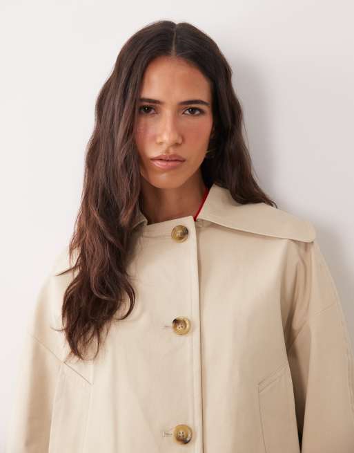 Mango cropped trench coat in beige, 3 of 4