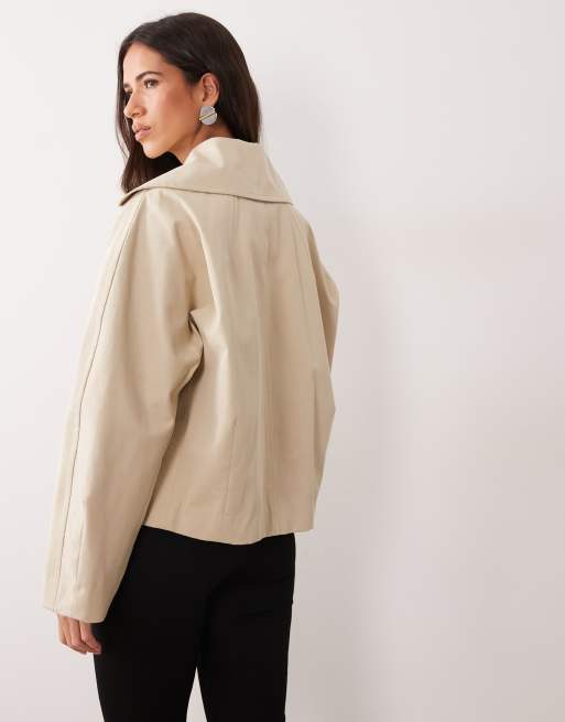 Mango cropped trench coat in beige, 4 of 4
