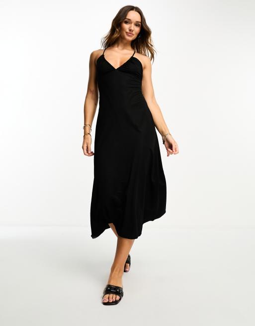 Mango cross back midi dress in black | ASOS