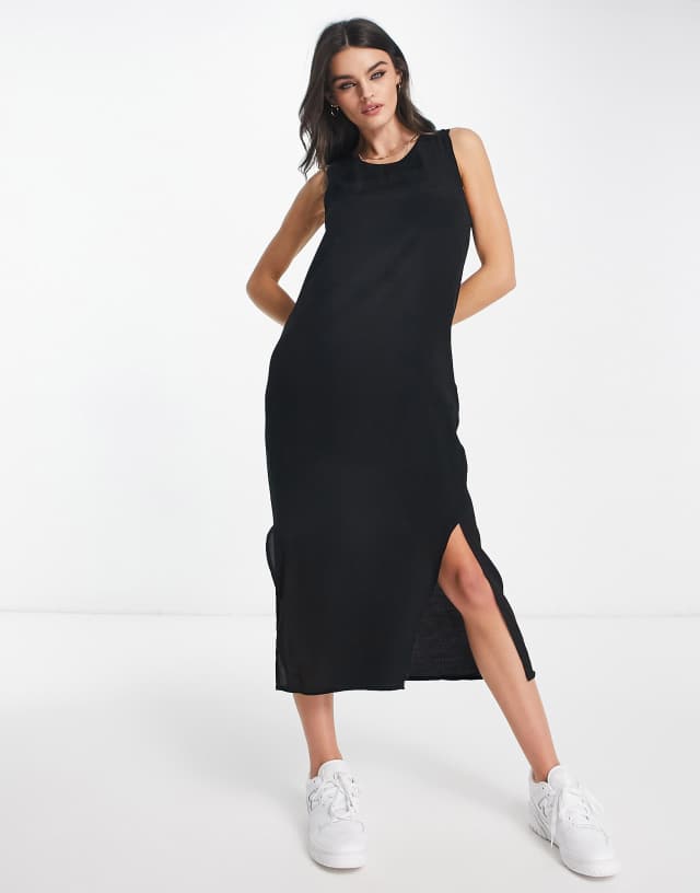 Mango cross back slip midi dress in black