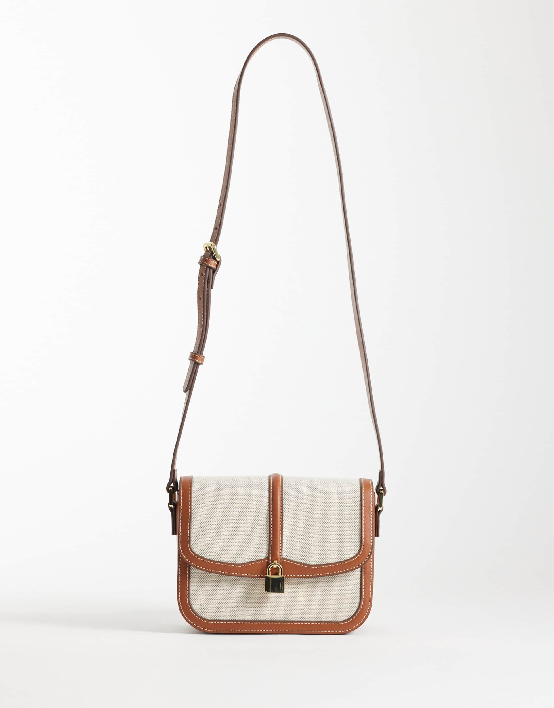 mango cross body bag with buckle in cream