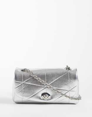 Mango Cross Body Bag With Chain Strap In Silver