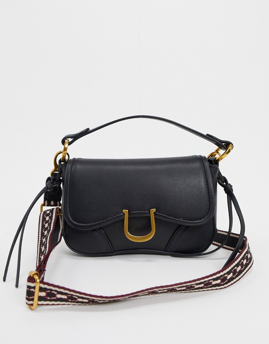 Mango cross body bag with woven strap in black
