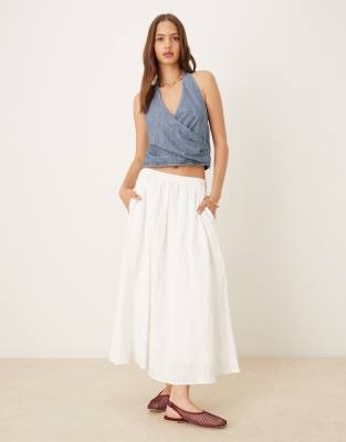 Mango Cross Body Halter Neck Top In Blue