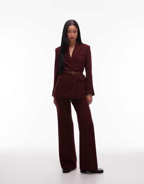 Mango cross button blazer and pleat front tailored trouser co-ord in cherry red - view 1