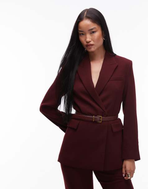 Mango cross button blazer co-ord in burgundy
