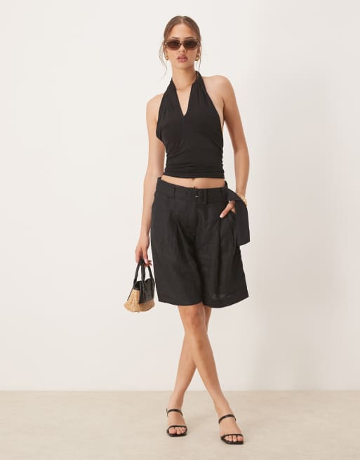 Mango cross detail halterneck top in black, 4 of 4