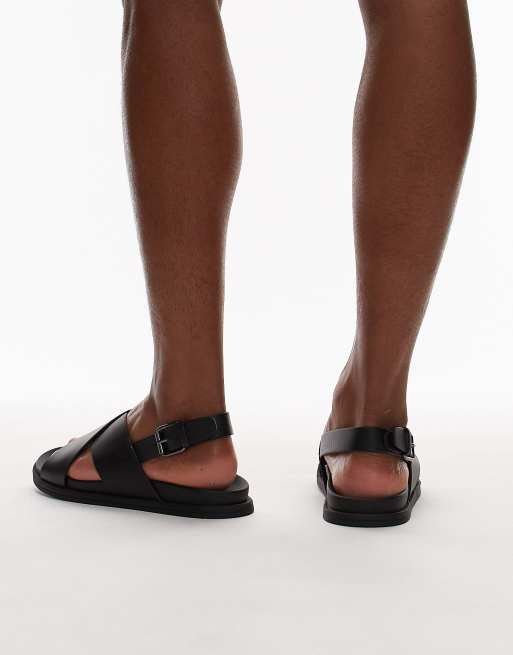 Mango cross front leather sandals in black | ASOS