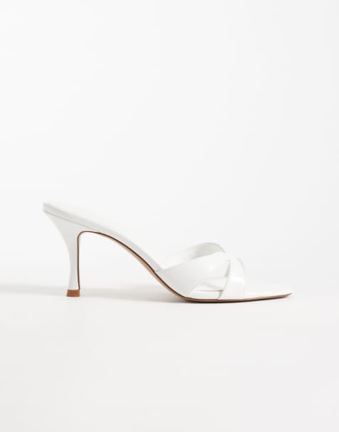 Mango cross strap heeled mule in white - view 1