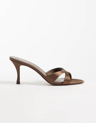 Mango Cross Strap Heeled Mules In Multi
