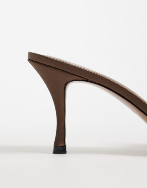 Mango cross strap heeled mules in brown, 3 of 4