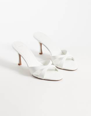 Mango Cross Strap Heeled Mules In White