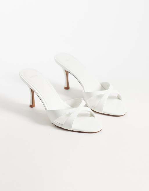Mango cross strap heeled mules in white, 2 of 4