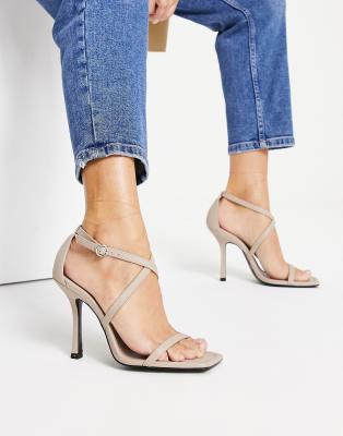 Mango cross strap heeled sandal in ecru