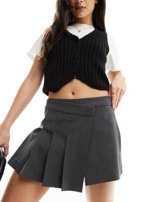 Mango Cross Waistband Tailored Skort In Gray