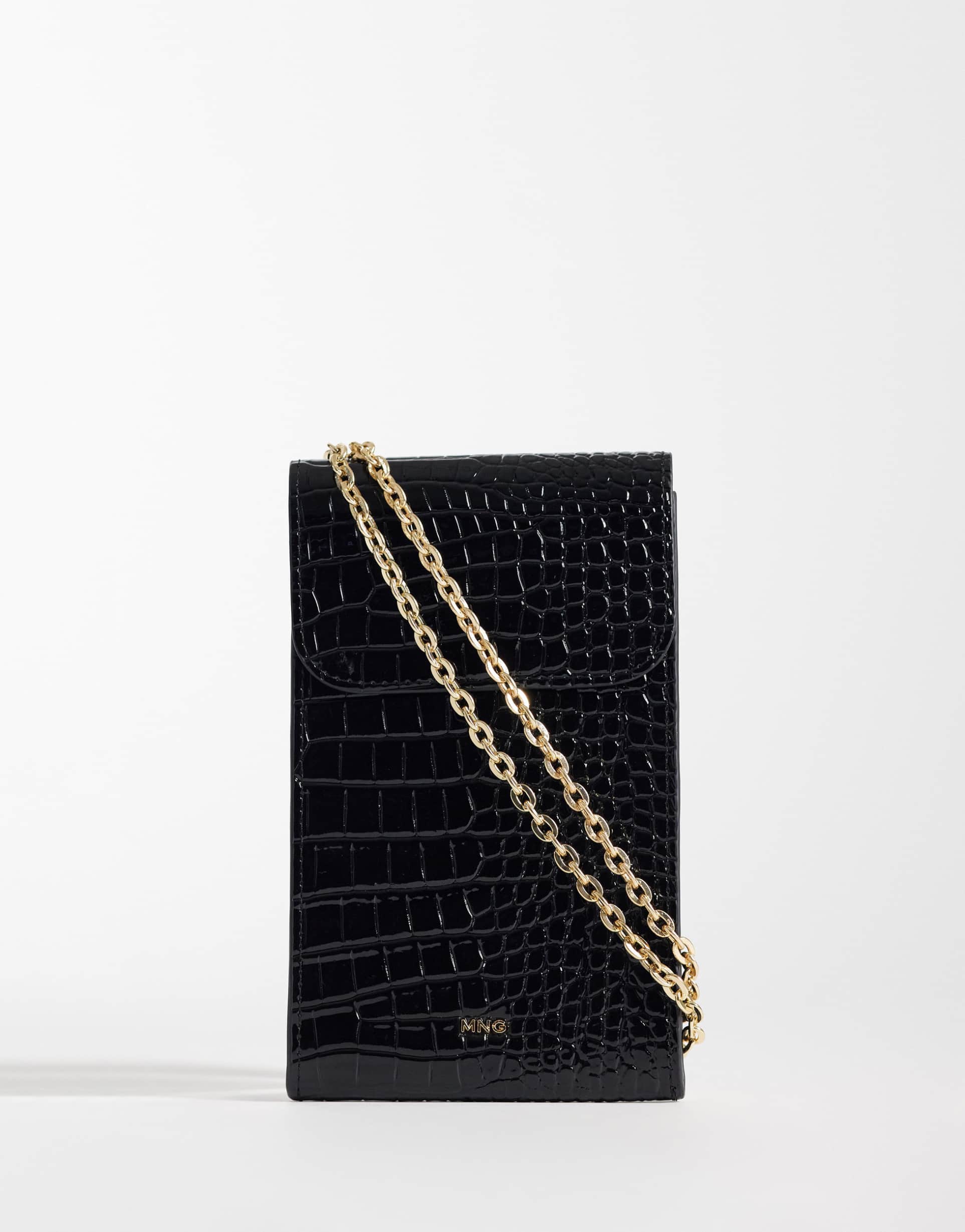 mango crossbody phone pouch in black croc print